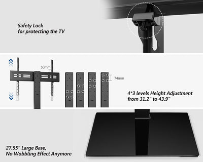 FITUEYES TV Standfuss 50-85 Zoll bis zu 50kg Universal TV Tischständer Schwenkbar Höhenverstellbar M