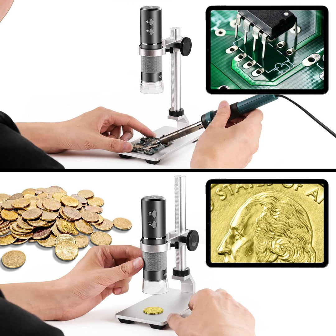 Cainda 4K 3840x2160p WiFi Digital Mikroskop Kamera mit justierbarem Metallständer, drahtloses tragba
