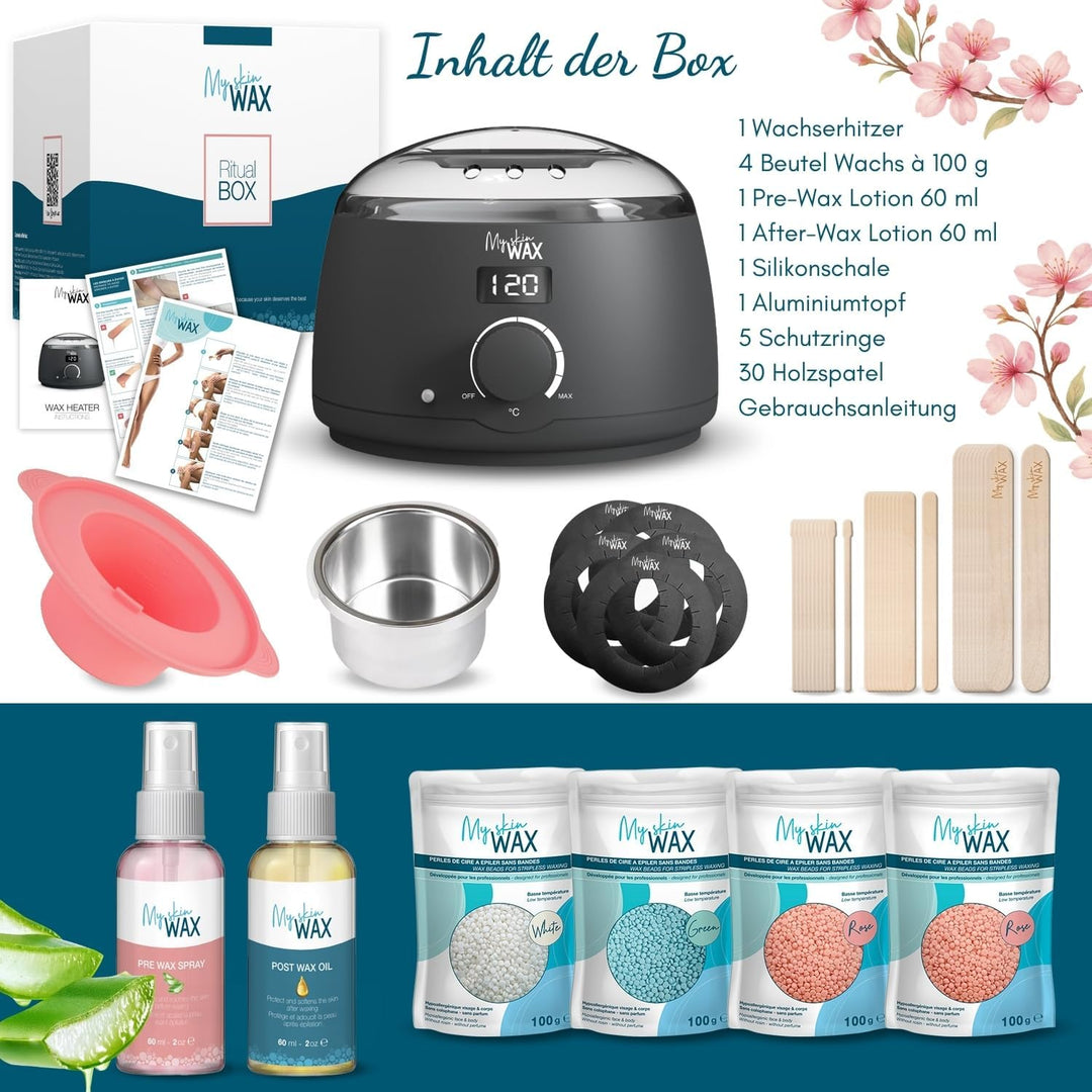 Wachswärmer professionell, Digitales Waxing Set mit Silikonschale, 400 g hypoallergenes Heisswachs: