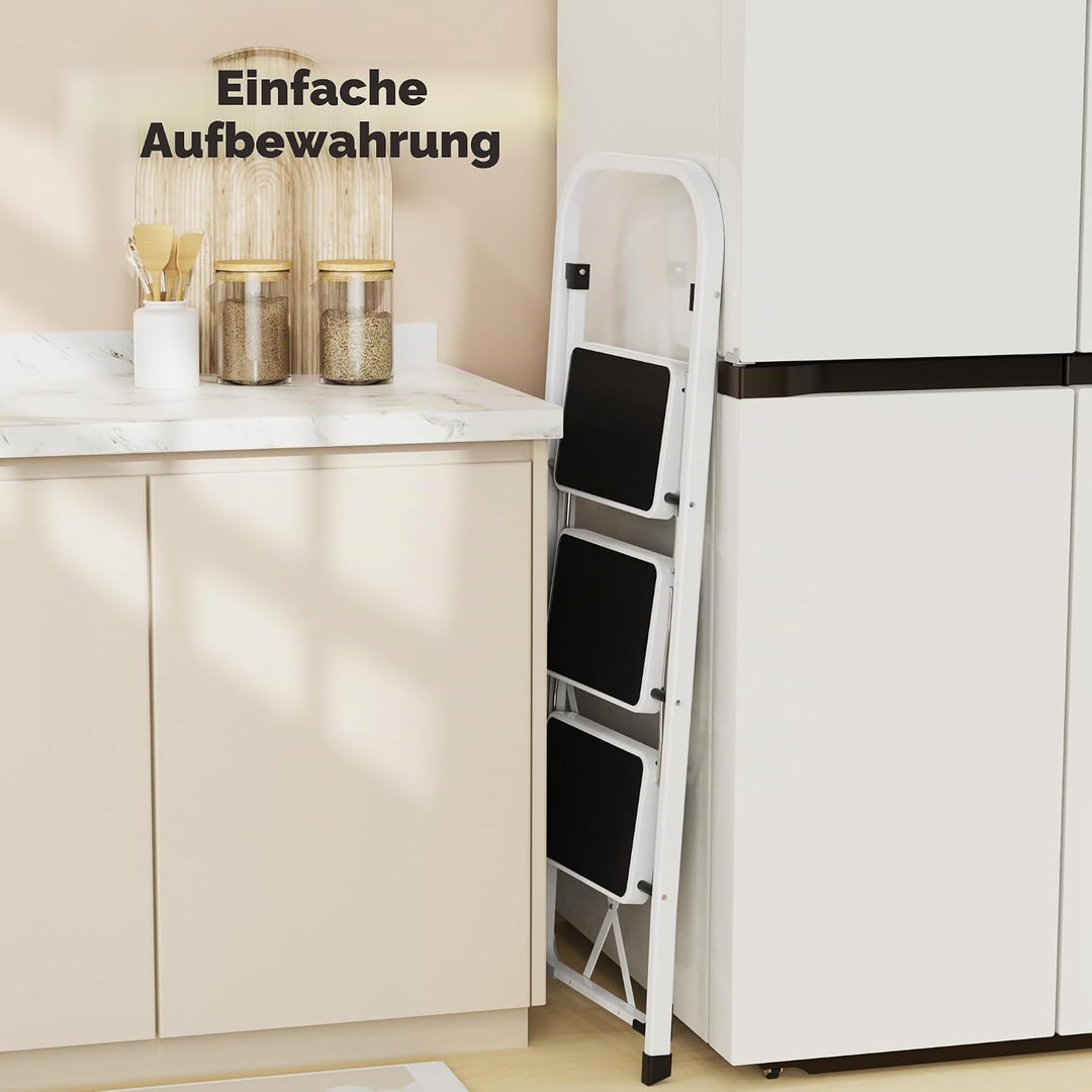 HBTower 3-Stufen-Leiter, Trittleiter mit Anti-Rutsch-Pedal, 20 cm breite Stufen, 150KGS Kapazität, P