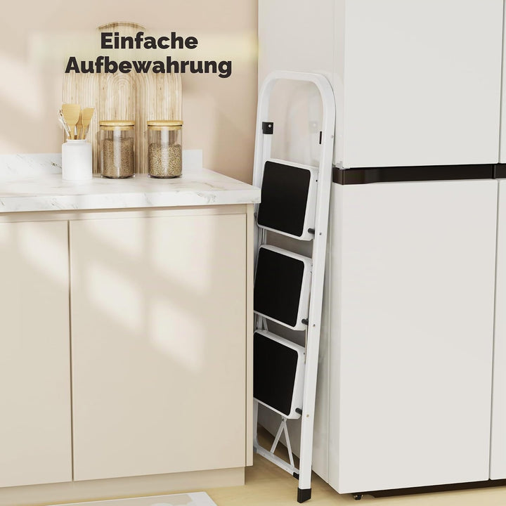 HBTower 3-Stufen-Leiter, Trittleiter mit Anti-Rutsch-Pedal, 20 cm breite Stufen, 150KGS Kapazität, P