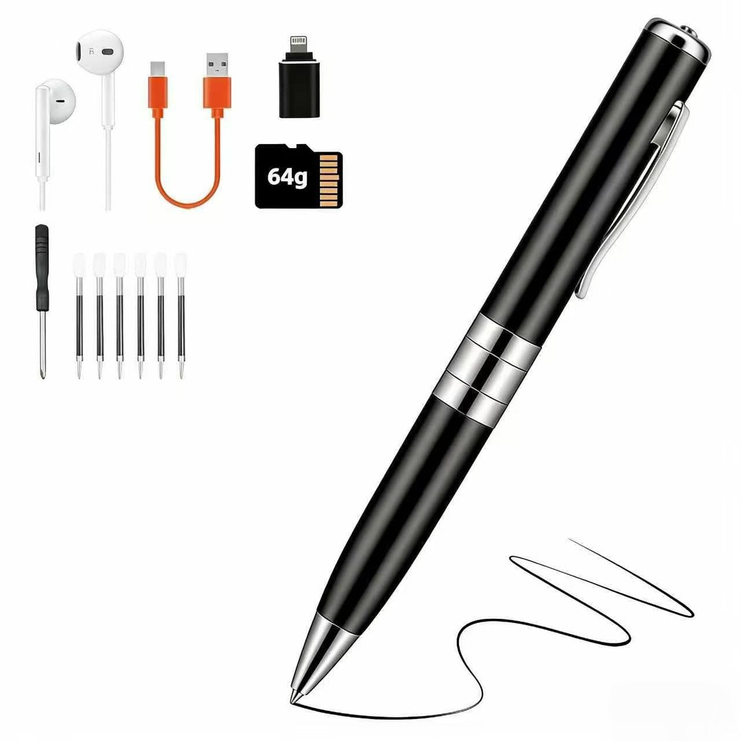 Stift mit Sprachaufnahme, 64 GB Diktiergerät, Automatisch und Kontinuierlich durch Rotationsaktivier