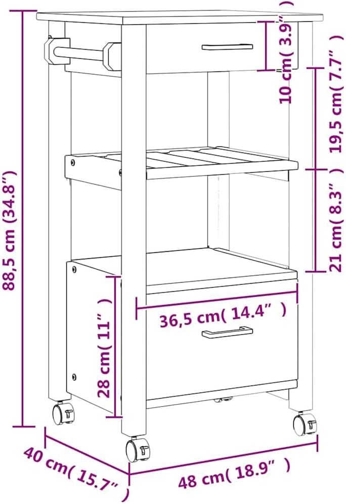 vidaXL Küchenwagen, Servierwagen mit viel Stauraum, Beistellwagen für Küche Wohnzimmer Badezimmer, T