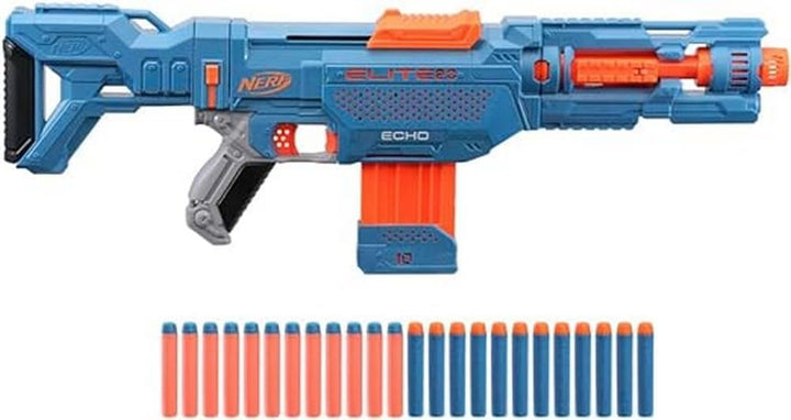 NERF Elite 2.0 Echo CS-10 Blaster – 24 NERF Darts, 10-Dart Clip-Magazin, abnehmbare Schulterstütze u