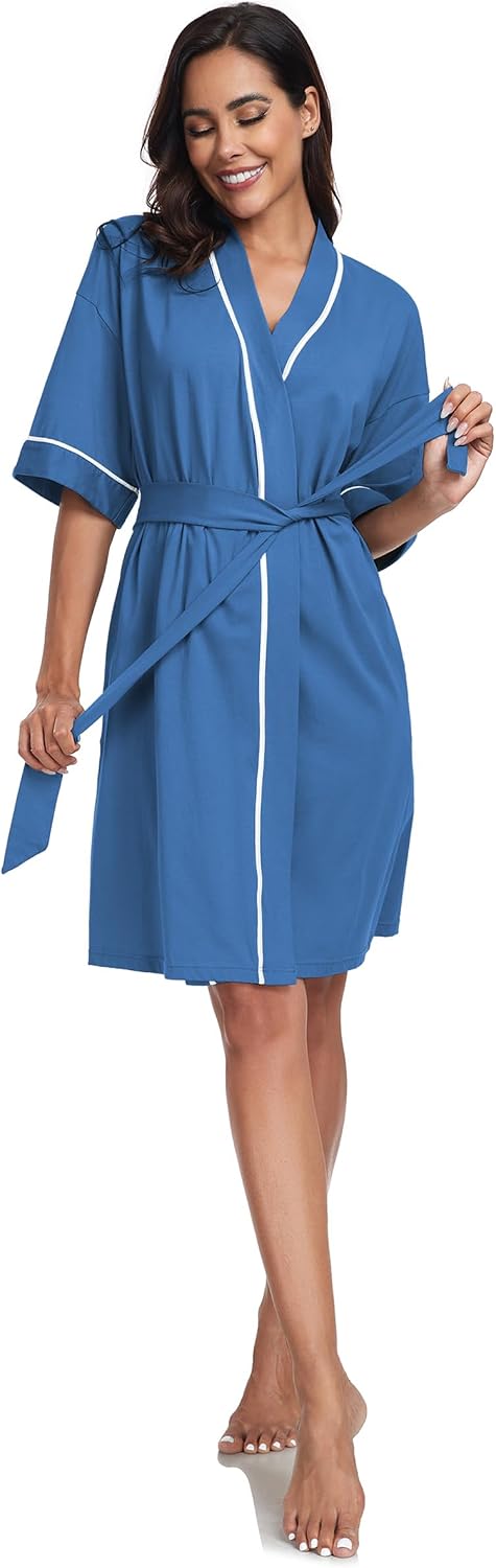 COLORFULLEAF 100% Baumwolle Morgenmantel Damen Bademäntel Leicht Kurz Sauna Kimono Weiche Frauen Nac