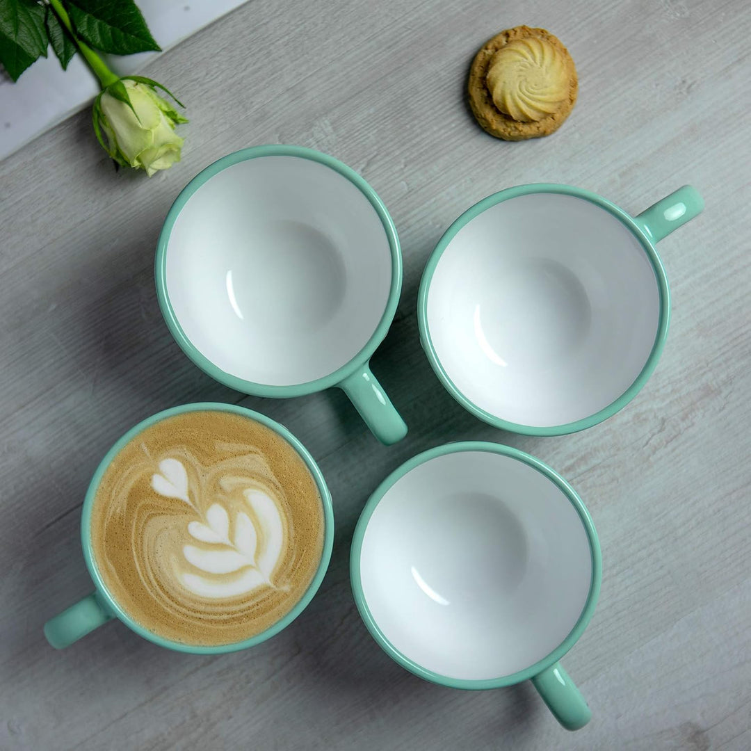 City to Cottage® - Keramik XXL Tasse 500 ml | Kaffeebecher | Türkis und Weiss | Polka Dots | Handgem