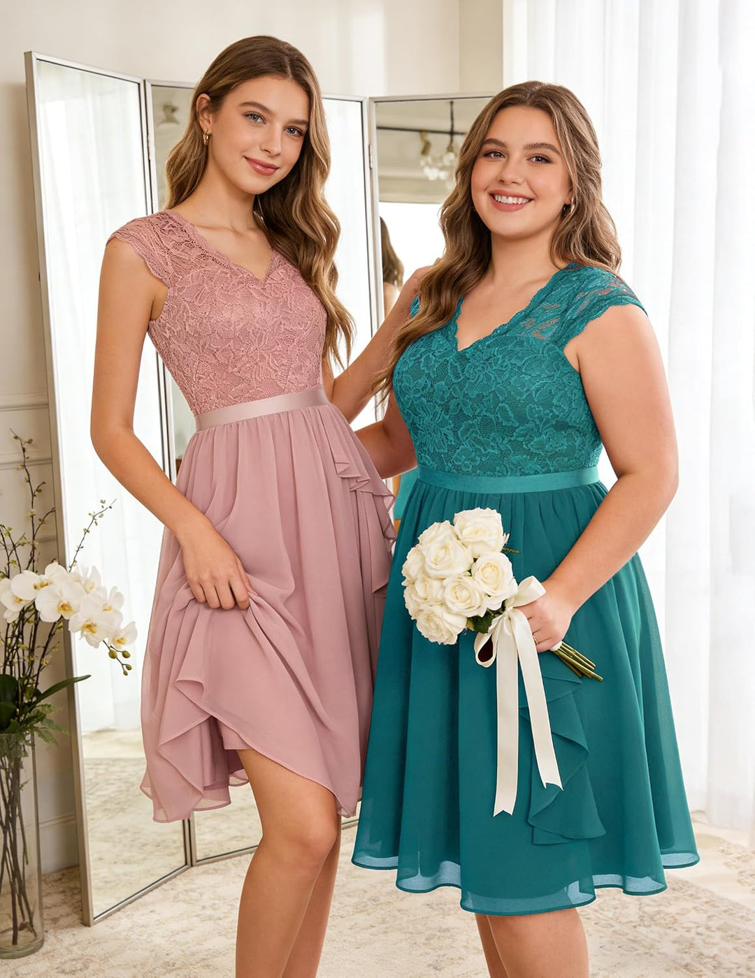 Wedtrend Cocktailkleid Damen Knielang Abendkleid Elegant für Hochzeit Elegant A Linie Rüschenkleid P