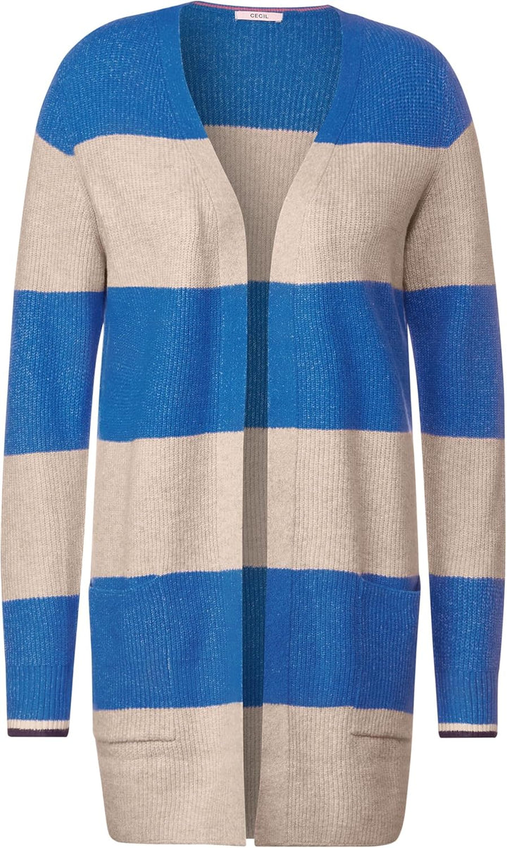 Cecil Damen TOS_Cosy Structured Block Stripe Strickjacke mit Blocksteifen L Dynamic Blue Melange, L