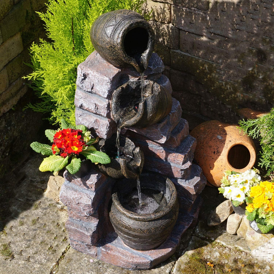 Gartenbrunnen Brunnen Zierbrunnen Zimmerbrunnen mit Beleuchtung Wasserfall Wasserspiel für Garten, G