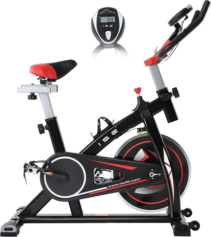 ISE Ergometer Heimtrainer Fahrrad mit LCD Anzeige, 8kg Schwungrad, Indoor Fahrrad Fitnessbike mit fl