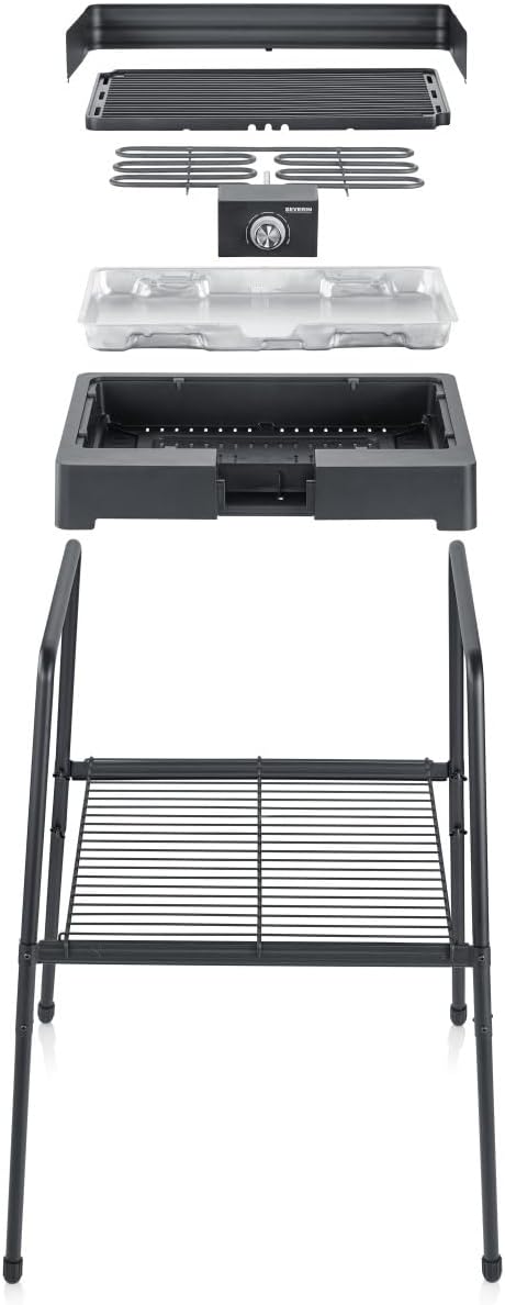 SEVERIN Standgrill mit Aluminium-Grillplatte und Standuntergestell mit Ablagerost, Elektrogrill mit