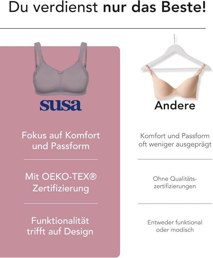 SUSA BH ohne Bügel I Minimizer BH mit seitlich am Cup angebrachter Spitze I Bügelloser BH mit breite