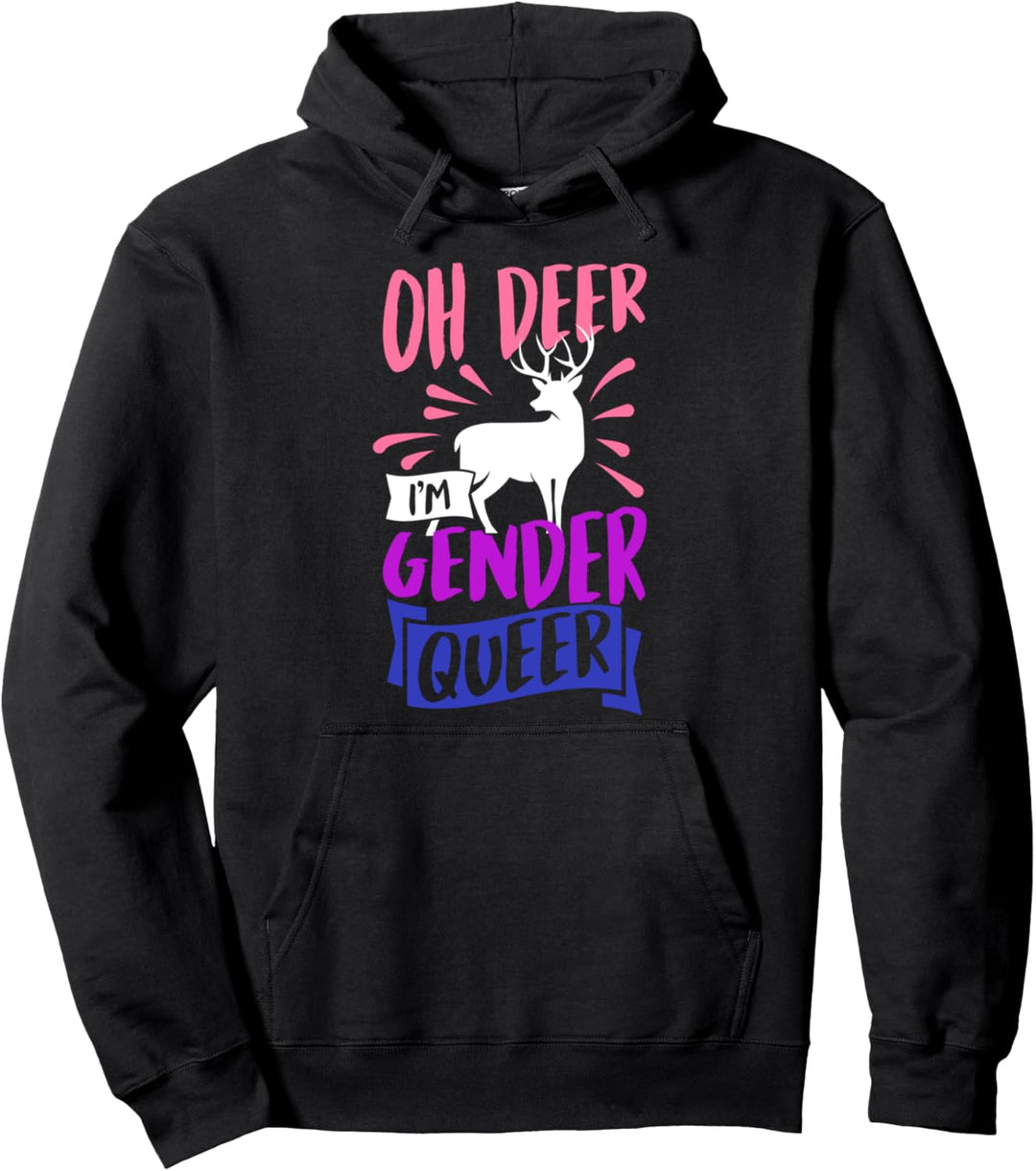Oh Deer I'm Genderqueer Pride Genderfluid Funny Aesthetic Pullover Hoodie