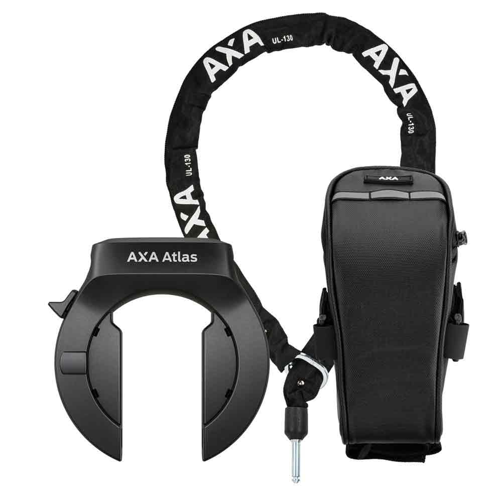 AXA Atlas Retractable + ULC 130 Einsteckkette + Satteltasche – Rahmenschloss Set – Sicherheitsstufe