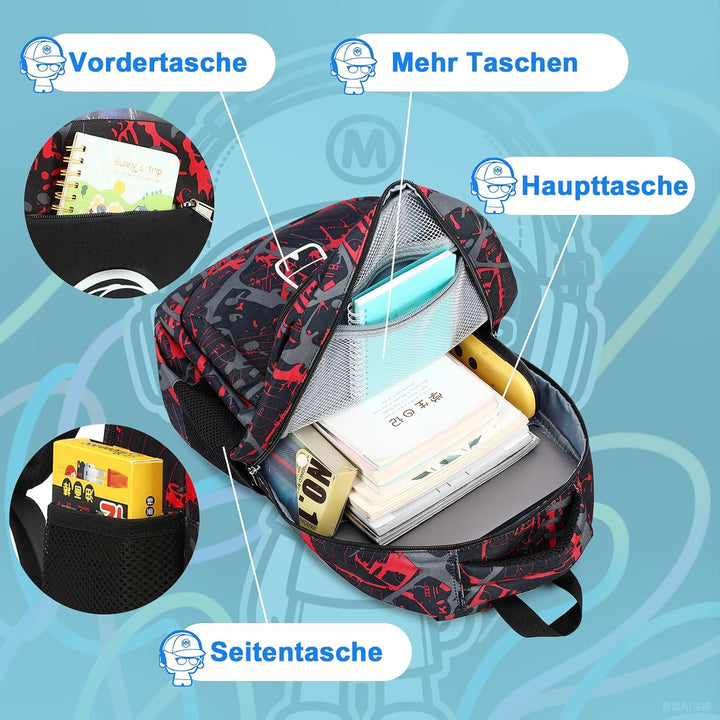 LEDAOU Schulrucksack Jungen Teenager Mädchen Schultaschen Kinder Rucksäcke Wasserdicht Leichtgewicht