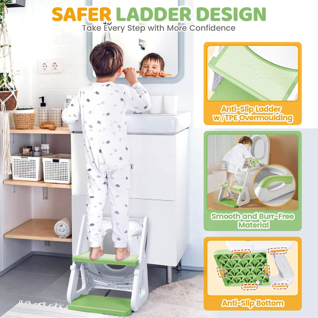 Orzbow Toilettensitz Kinder mit Treppe, Stabil Kinder Toilettensitz mit Dreiecksstruktur, Verlängert