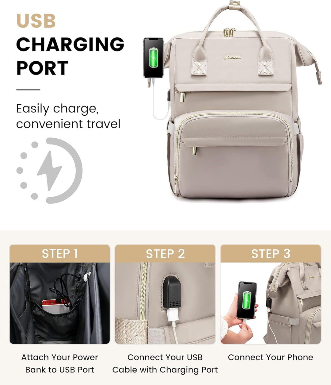 LOVEVOOK Rucksack Damen Schulrucksack, Wasserdicht Laptoprucksack mit Ladeanschluss, Rucksäcke für U