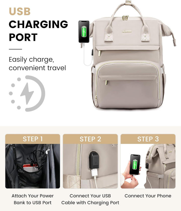 LOVEVOOK Rucksack Damen Schulrucksack, Wasserdicht Laptoprucksack mit Ladeanschluss, Rucksäcke für U