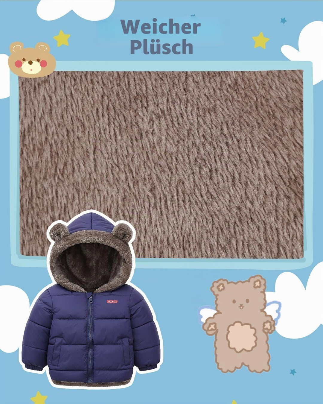 Baby Winter Fleece Mantel Kinder Jungen Jacke Outwear Mädchen Gepolstert Kleidung 1-2 Jahre Blau, 1-