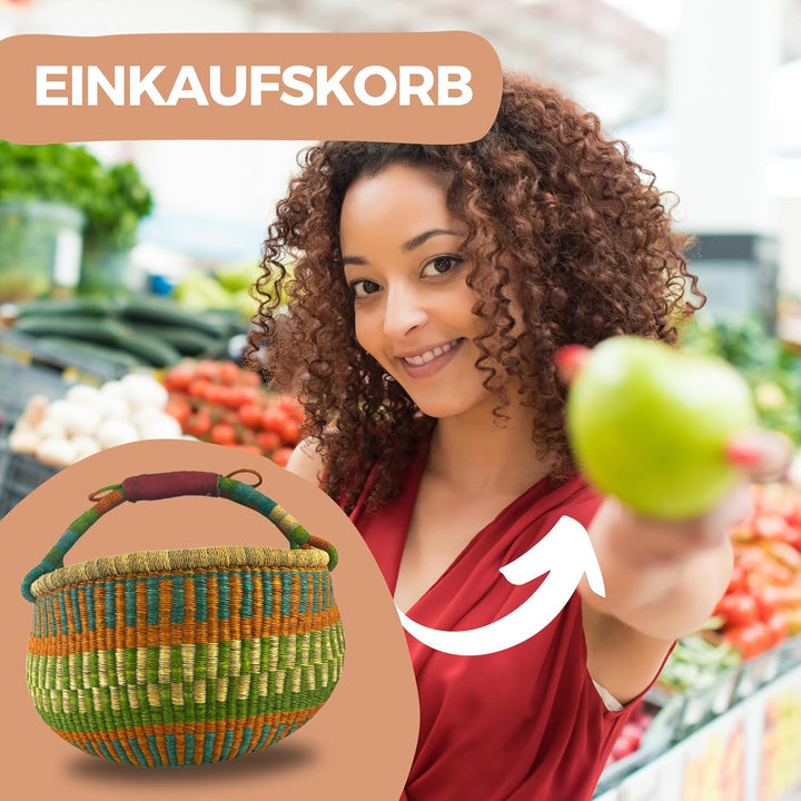 Bolga Korb Afrika - XXL - Das Original aus Ghana - Bunt - Fair Trade - Rund - Viele Farben - Afrikan