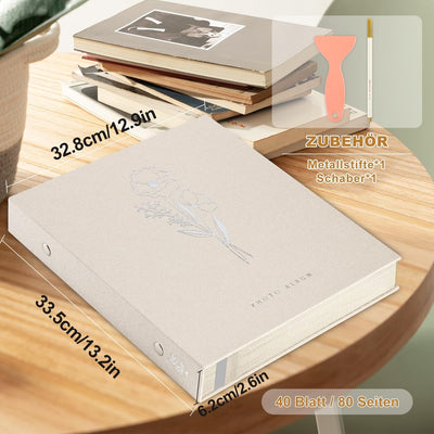 Lanpn Fotoalbum Selbstklebend Einkleben Scrapbook, Leinen Gross Weisse Seiten Fotobuch zum Selbstges