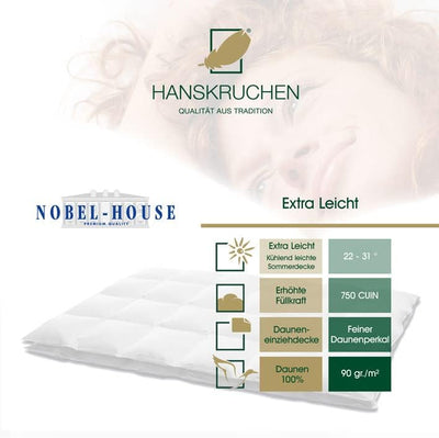 Hanskruchen Nobel House Luxus Daunendecke, Sommer, 90% Daunen / 10% Federchen, 200 x 220 cm, 200 x 2
