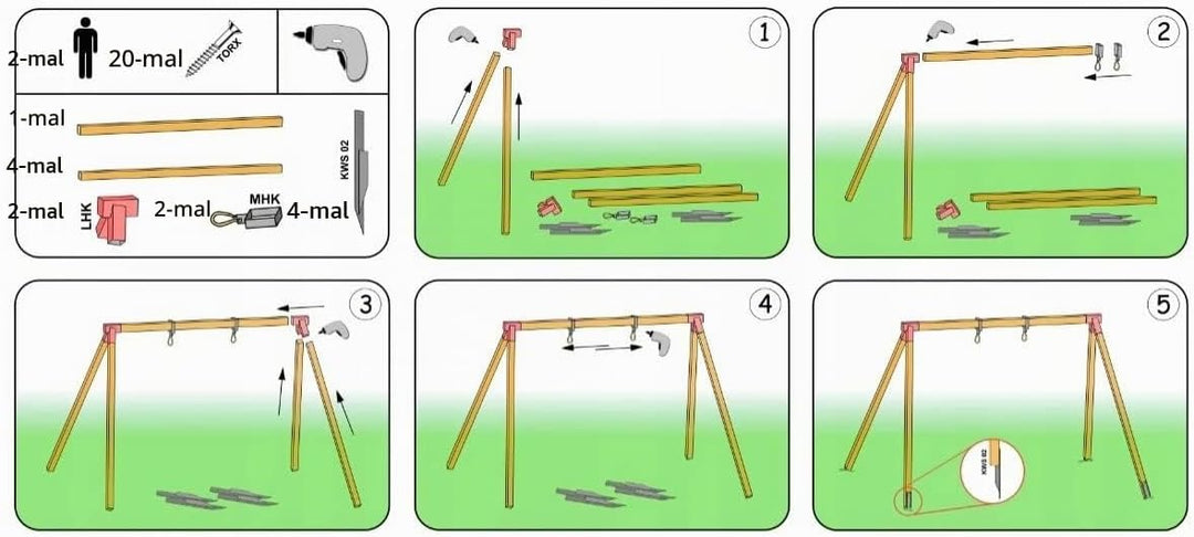 TRIBECCO Bausatz zum BAU Einer Spielplatzschaukel, Gartenschaukel, Kinderschaukel | Hergestellt in d