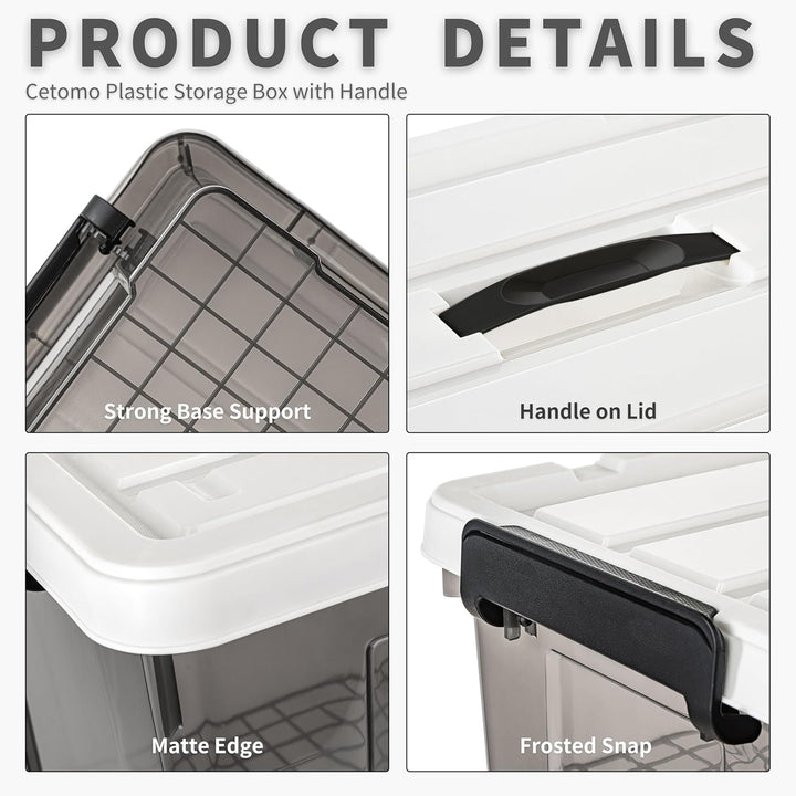 Cetomo 15L*6 Plastic Storage box, Tote box,Organizing Container with Durable Lid and Secure Latching