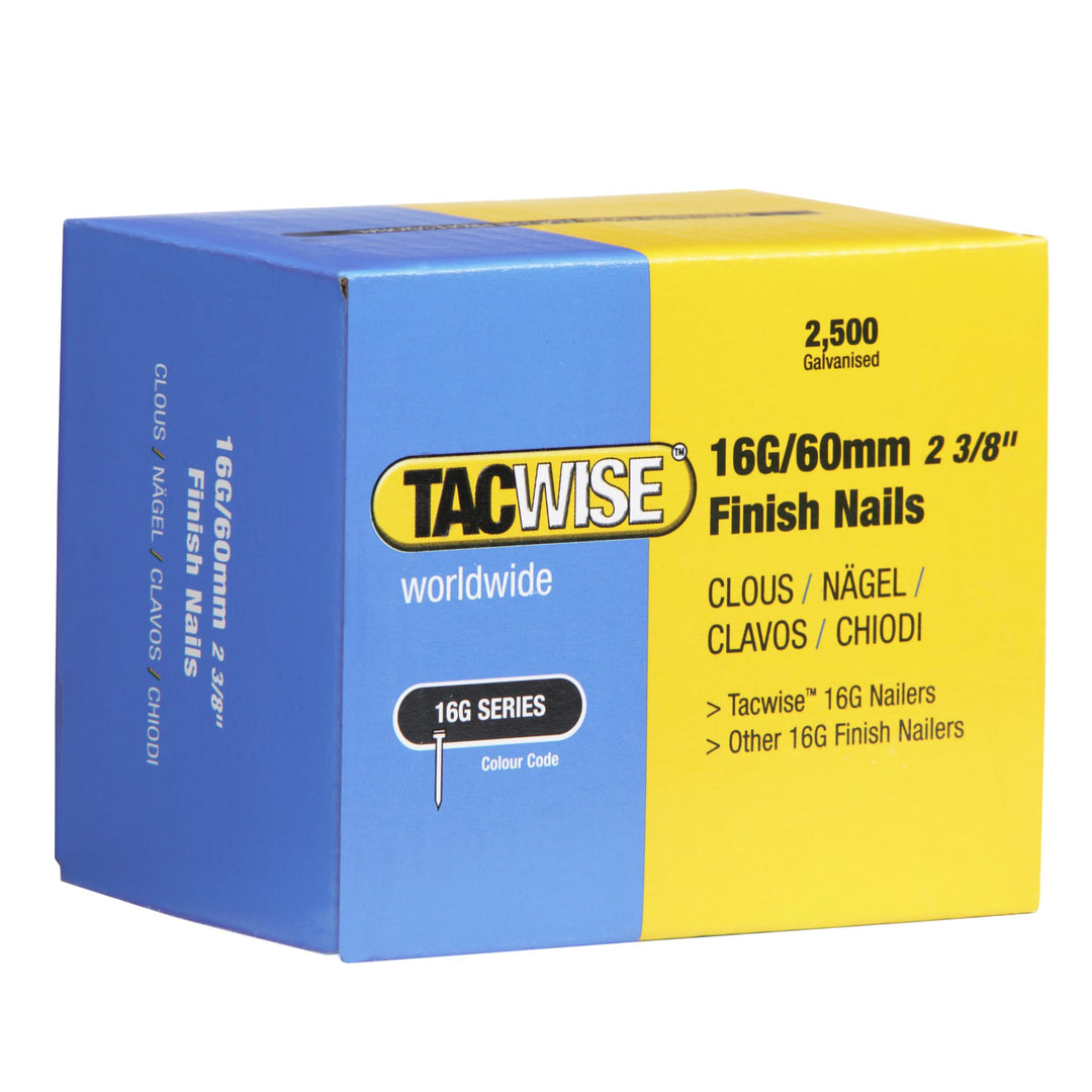 Tacwise 0300 Typ 16G / 60 mm Verzinkte Nägel, Packung mit 2500 Stück 60mm Silber, 60mm Silber