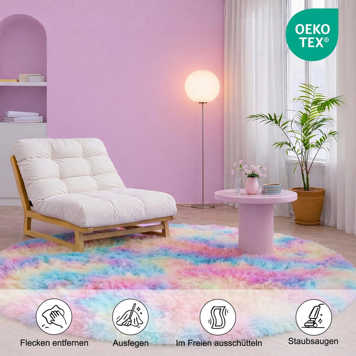 ROHATIM Schlafzimmer Plüsch Teppich Rund,Flauschiger Teppich für Wohnzimmer,modernes Wohnzimmer,Mädc