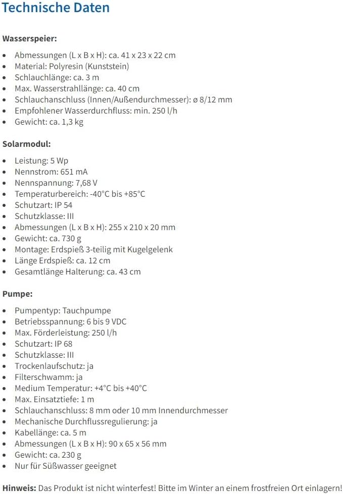 esotec Solar Wasserspeier Set Fisch, Teichpumpe, Teichfigur Gartenfigur Gartenstatue, Tauchpumpe, Ga