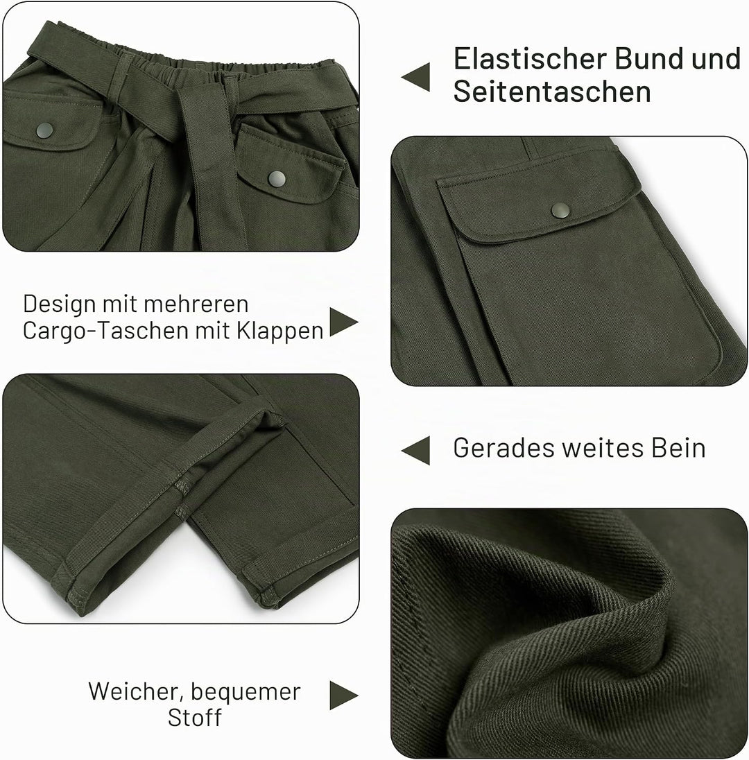 Rolanko Baggy Cargo Jeans für Mädchen, Elastische Hose mit Hoher Taille und Weitem Bein Y2K Jeanshos