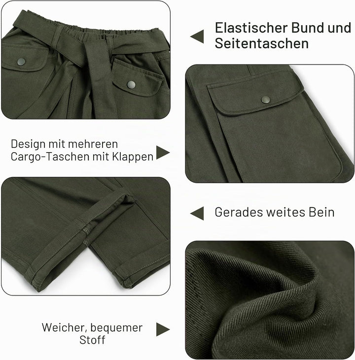 Rolanko Baggy Cargo Jeans für Mädchen, Elastische Hose mit Hoher Taille und Weitem Bein Y2K Jeanshos