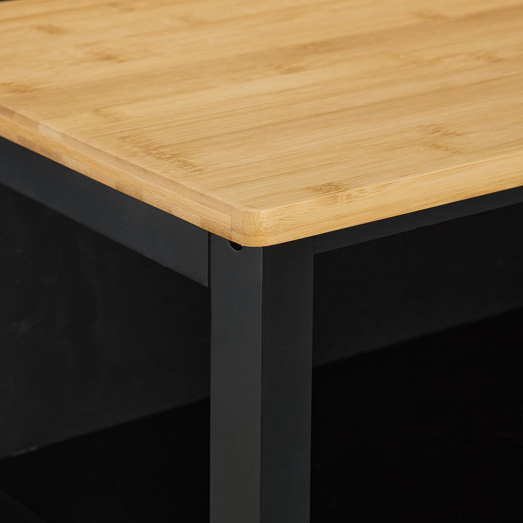 Relaxdays Küchenwagen, Weinregal 6 Flaschen, Schublade, 2 Fächer, 80x65x35 cm, Bambus Arbeitsplatte,