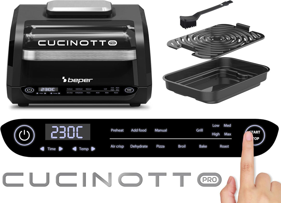 BEPER P101FRI081 Multifunktionsfritteuse, Digitale LED-Fritteuse mit 8 Programmen, Grill mit 4 Kochm