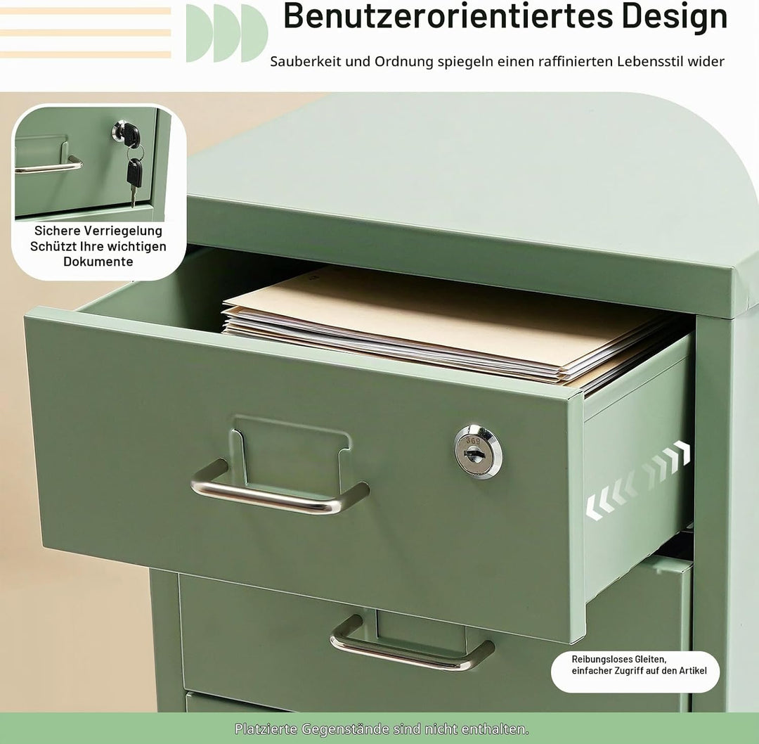 Aktenschrank Abschliessbar, Rollcontainer mit 6 Schubladen, Metall Bürocontainer Schubladenschrank R