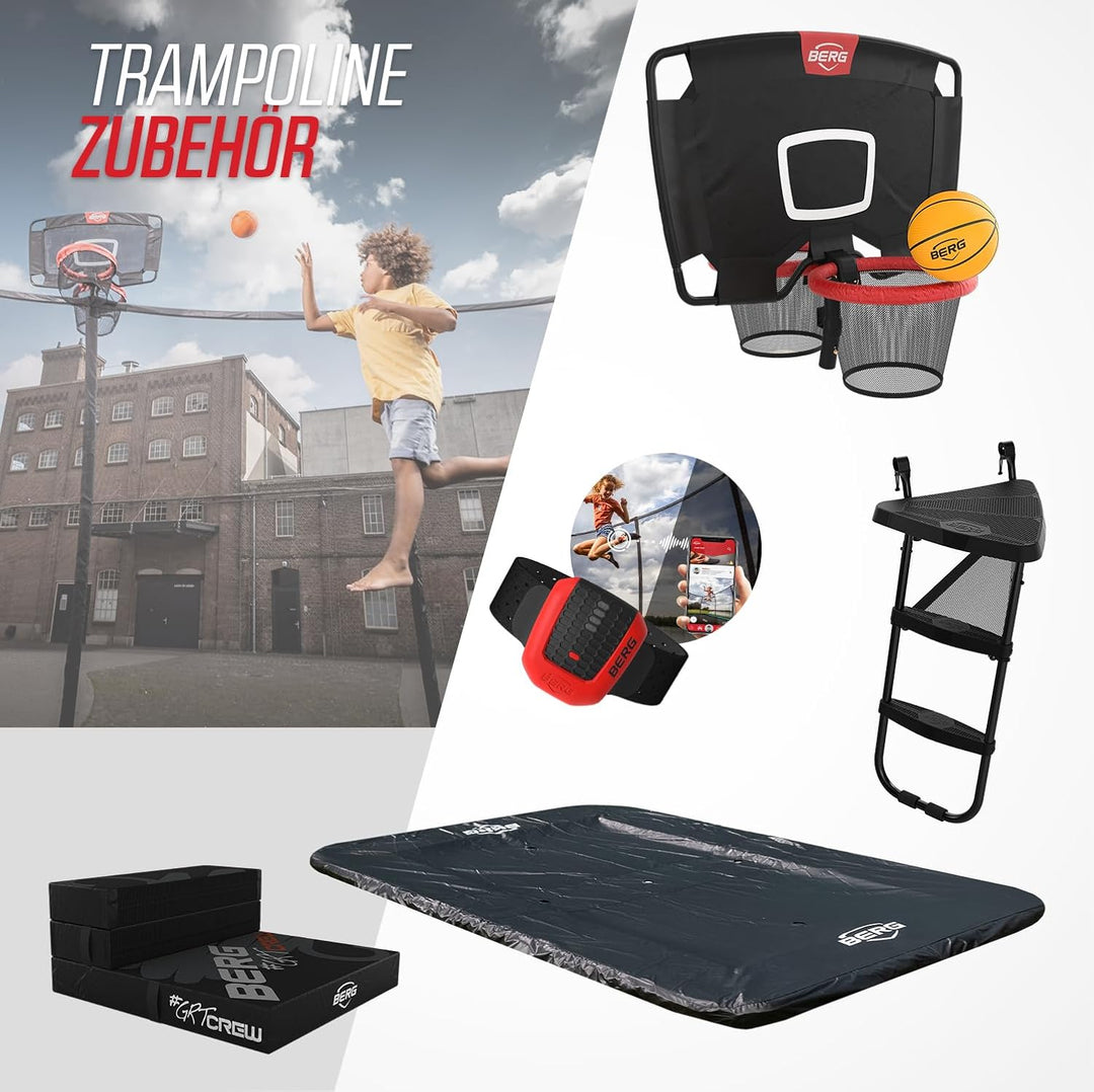 BERG Ultim Champion Trampolin rechteckig grau | Premium Gartentrampolin mit Sicherheitsnetz | Airflo