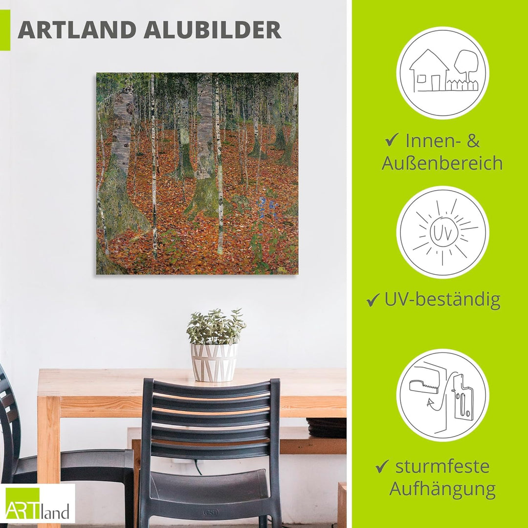 ARTland Wandbild Alu Verbundplatte für Innen & Outdoor Bild 50x50 cm Landschaften Wald Bäume Birke B