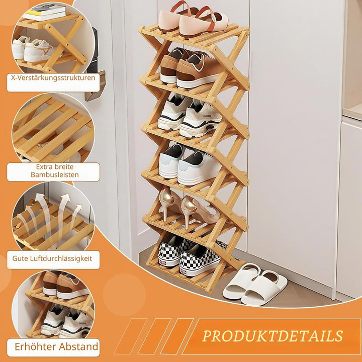 Kiss Me Faltbares Schuhregal, klein, vertikales Schuhregal aus Holz, kleines Schuhregal für engen Ra