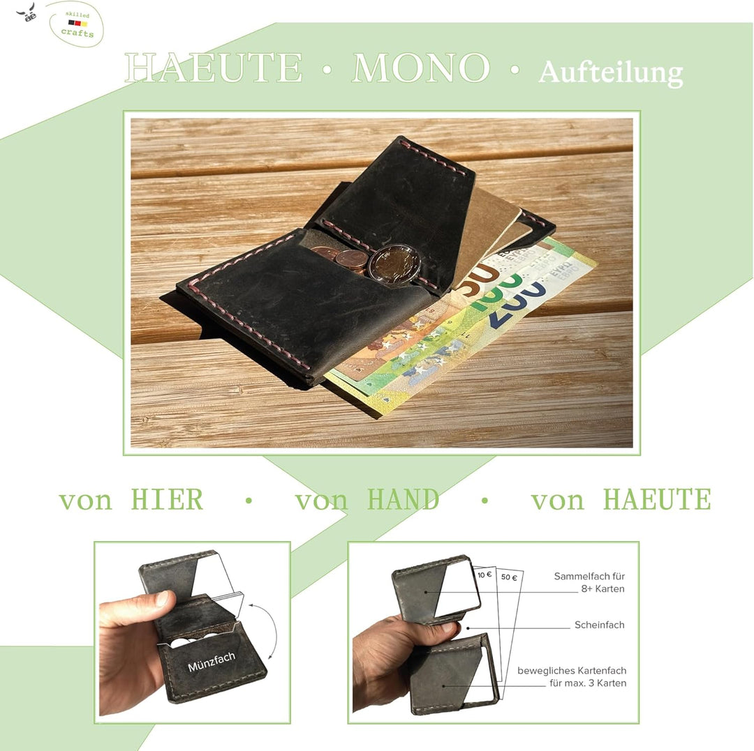 grauer Männer Leder Geldbeutel, klein & metallfrei