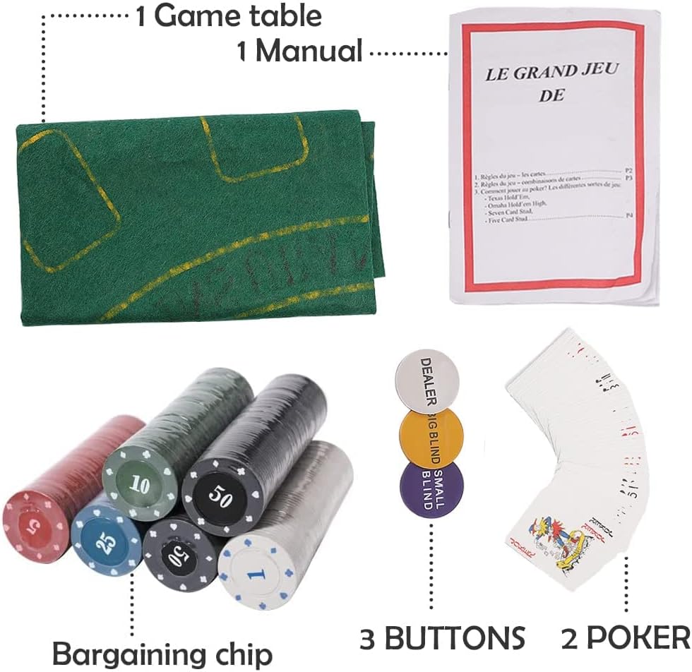powerking Pokerset für Texas Holdem, Blackjack 300 Chips Pokerset mit Tischdecke Spiel für Familie F