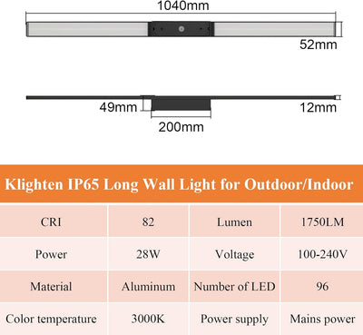 Klighten Lange Wandleuchte LED Aussen Innen 28W 1750LM, Aussenwandleuchten Wasserdicht IP65 Aussenla