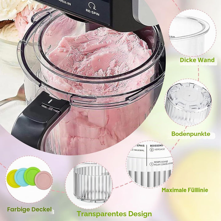 4 Stück Creami Behälter für die Ninja Creami Eismaschine,Eisbehälter für Speiseeis,Eisbehälter Mit D