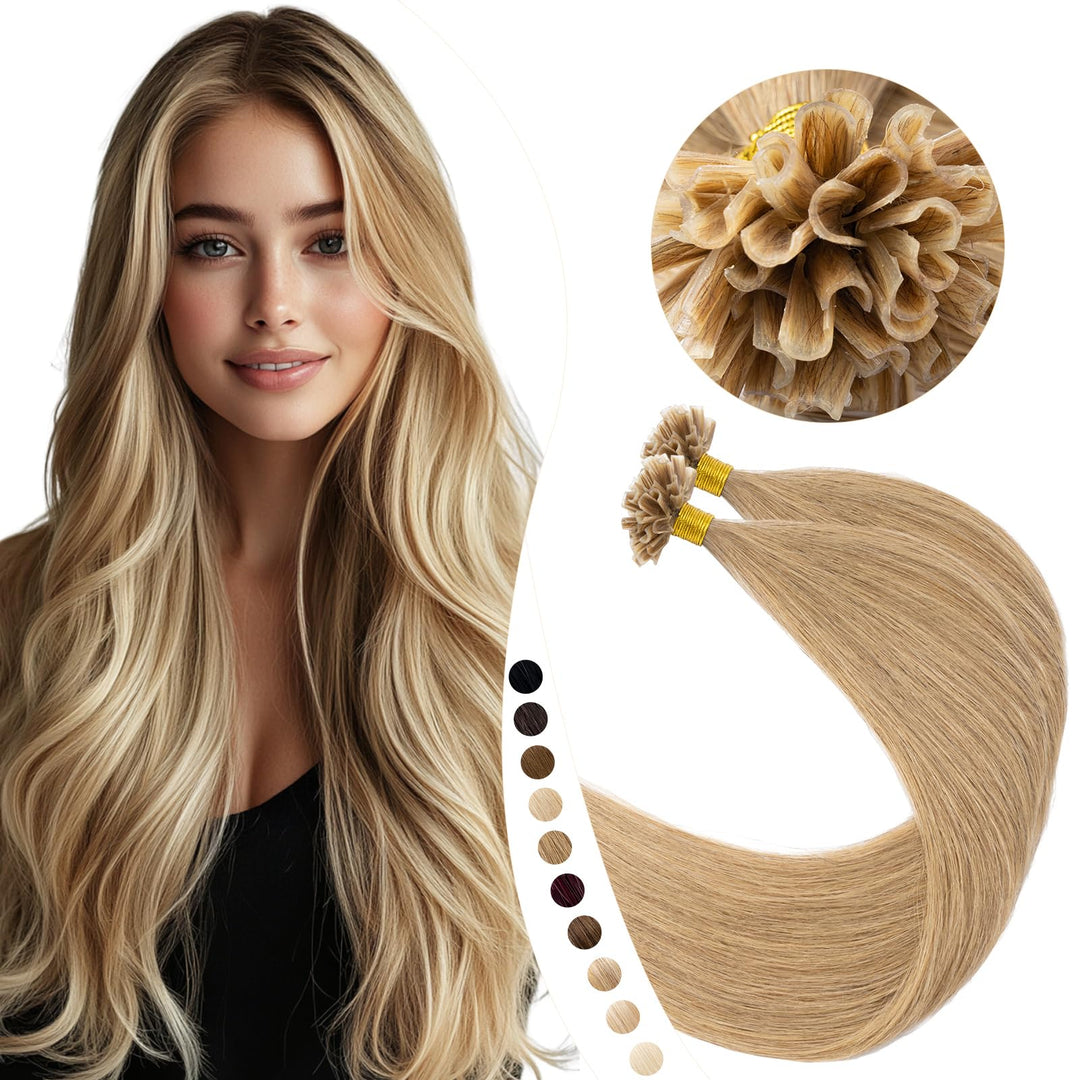 Elailite Echthaar Bonding Extensions 40g Haarverlängerung Keratin U Tip 1g/pcs 35cm 50 Stück #27 Hon