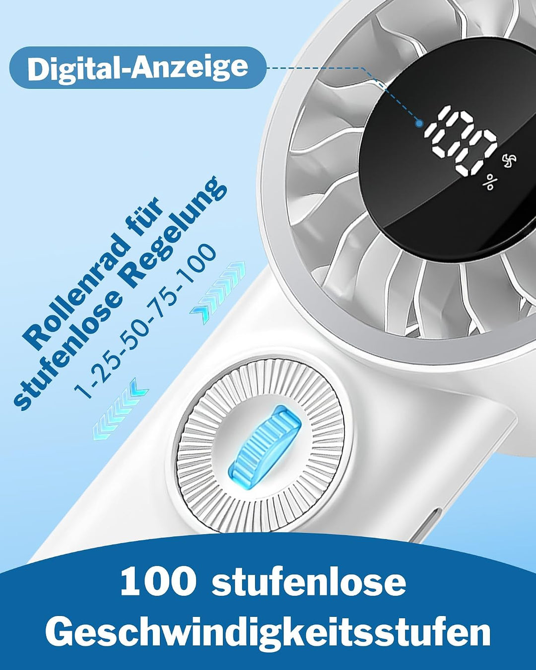 Miady 2 Stück Tragbarer Handventilator,16 Stunden maximale Akkulaufzeit | 3600mAh|USB Wiederaufladba