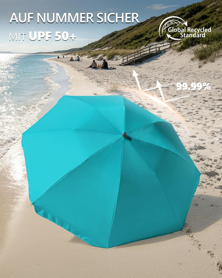4smile Sonnenschirm Strand Ø 180 cm, Türkis, Sonnenschirm Balkon | Strandschirm windfest stabil, Bal