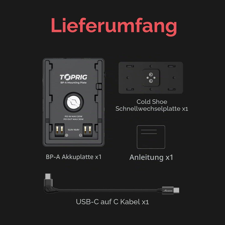 Accsoon TOPRIG BP-A Akkuplatte für EOS BP-A Typ Akkus, 30 W PD-Ausgang, 60 W Max für EOS Cinema Kame
