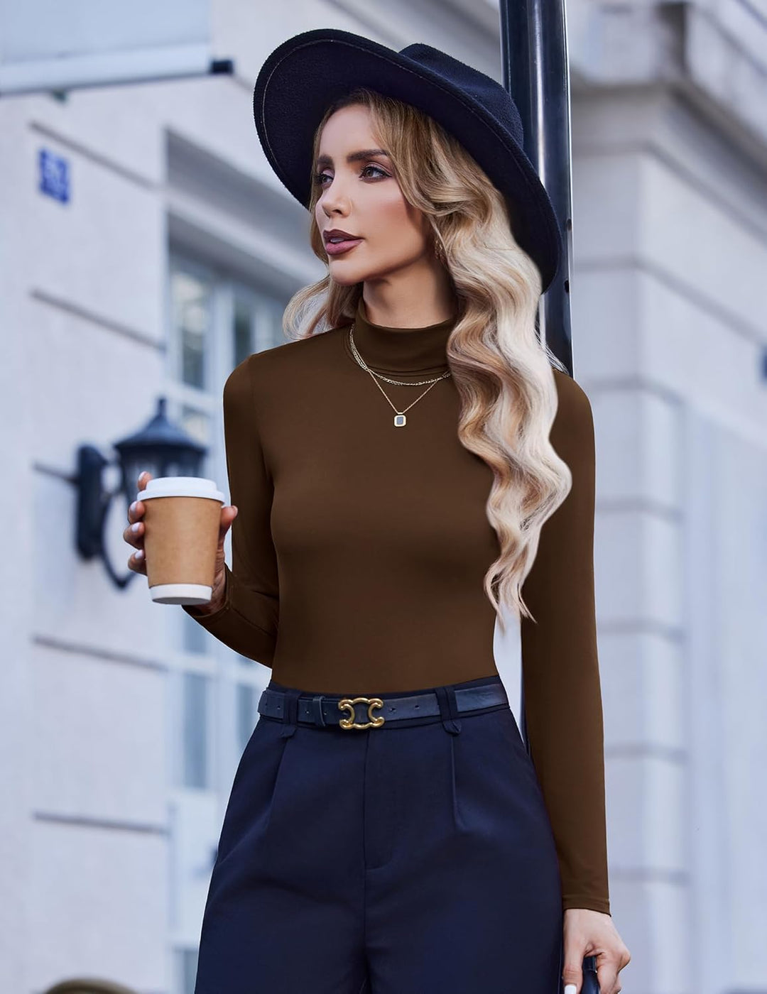 Zeagoo Damen Long Sleeve Shirt Rollkragen Slim Fit Basic Oberteile Elegant Hemd Tshirts Stretch Unte
