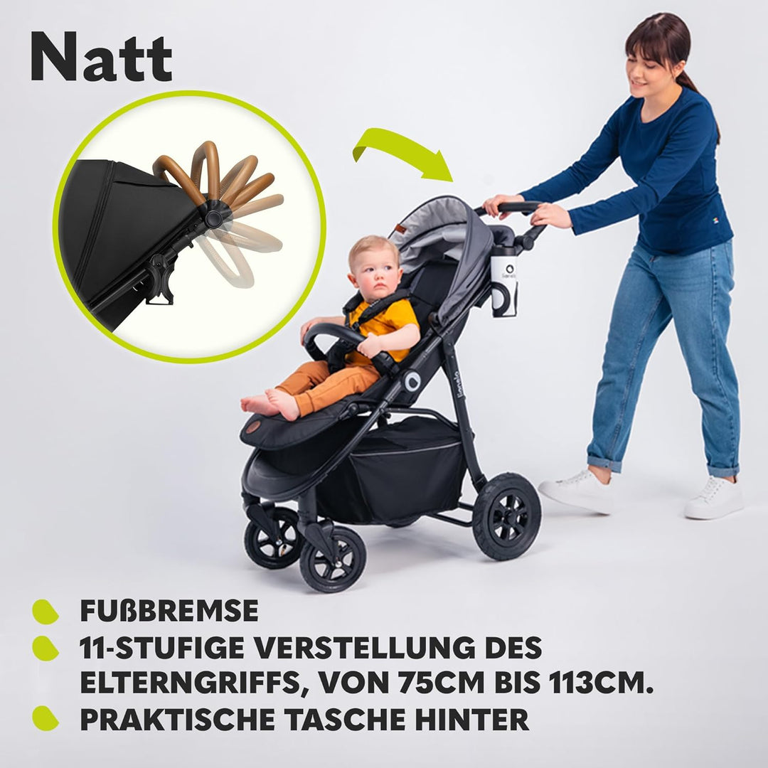 LIONELO Natt Kinderwagen Buggy bis zu 22 kg Verstellbarer Griff und Verstellung der Rückenlehne zur