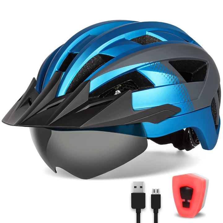 FUNWICT Fahrradhelm mit Visier für Herren Damen, Leichte Fahrradhelm mit Magnetischem Brille und USB